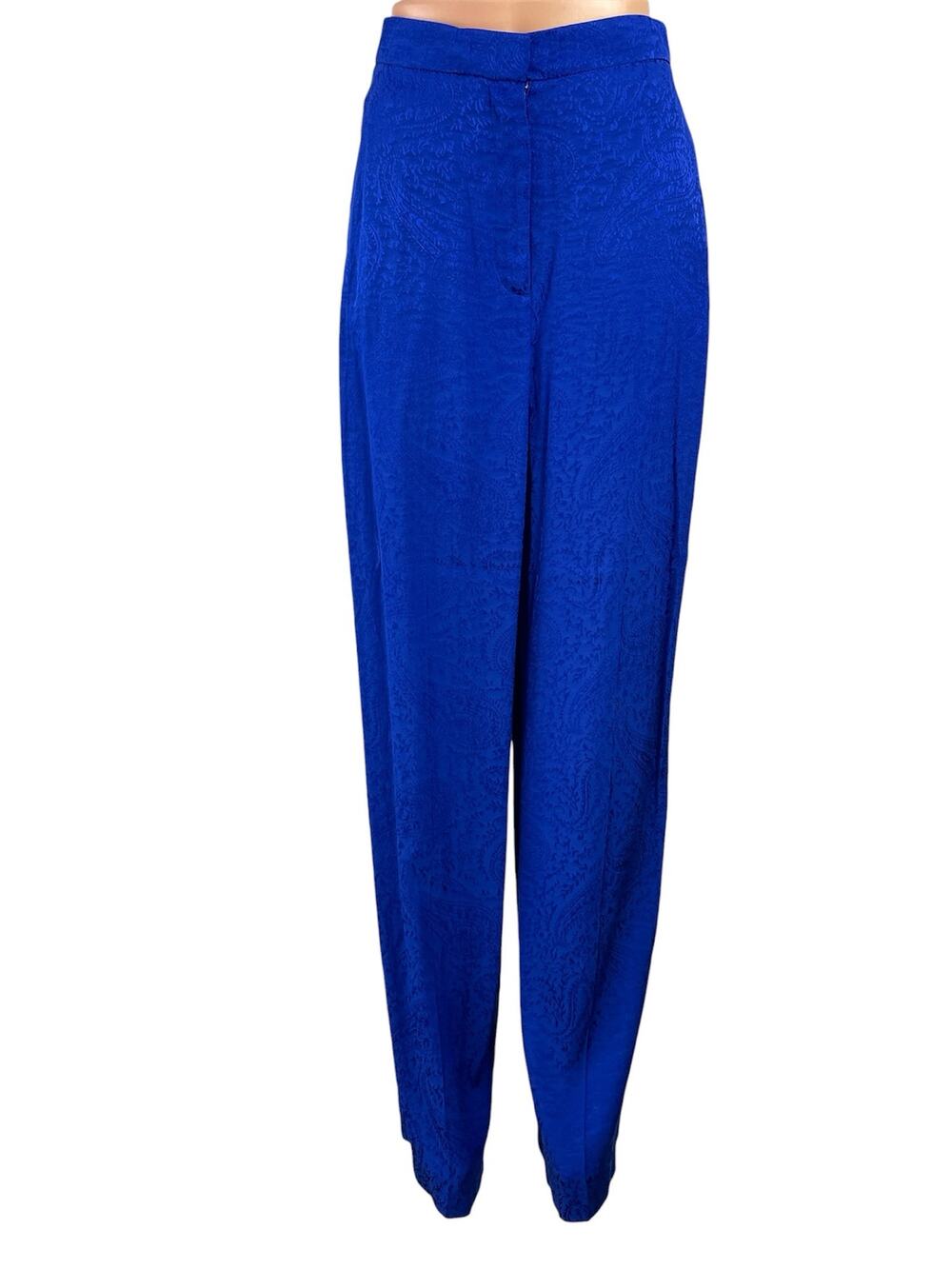 Zara Women's Blue Jacquard Floral High Rise Wide Leg Baggy Trousers Pants Size S